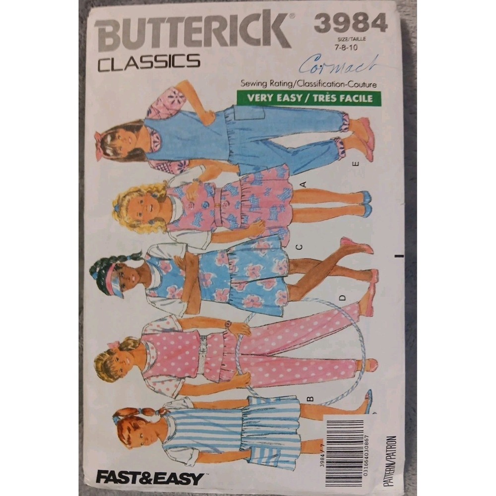 Jumper Jumpsuit Pattern Girl's Size 7 8 10 Butterick 3984 Uncut Factory Fold